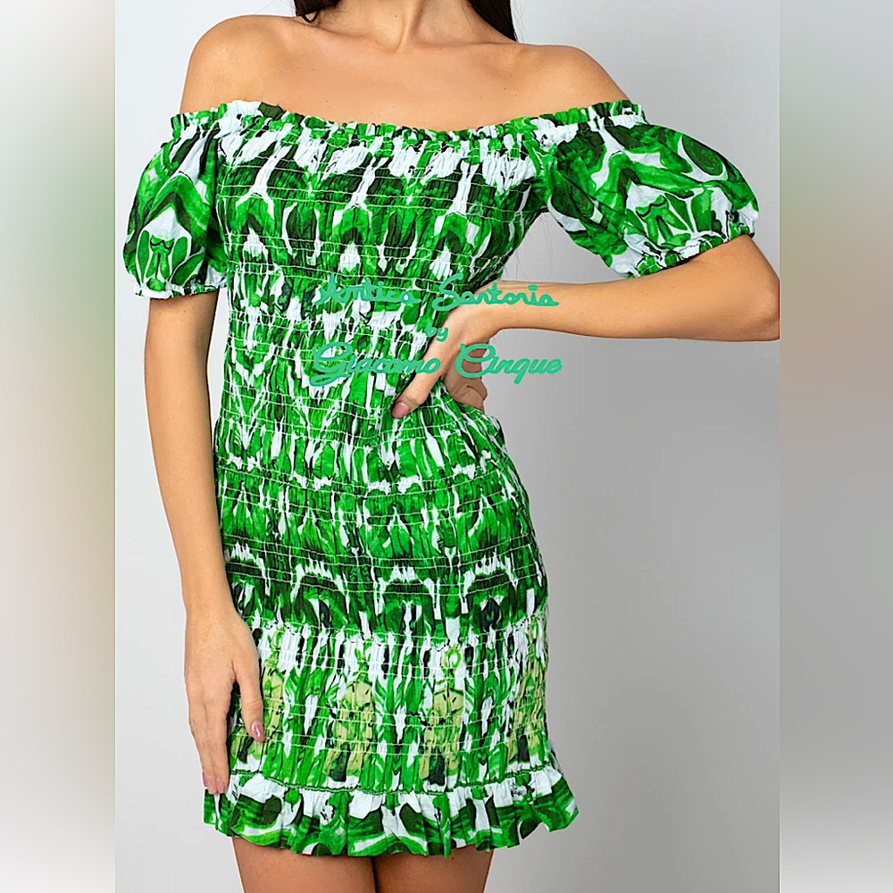 Antica Sartoria Green Off-Shoulder Dress